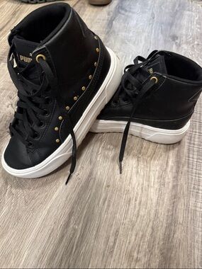 Puma Black High-Top Platform Sneakers with Gold Studs